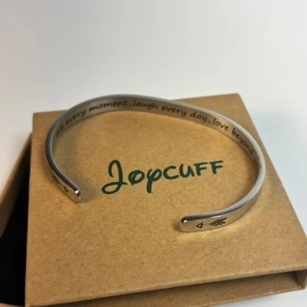 Joycuff Inspirational Cuff Bracelet Silver Tone Preowned Engraved Quote‎